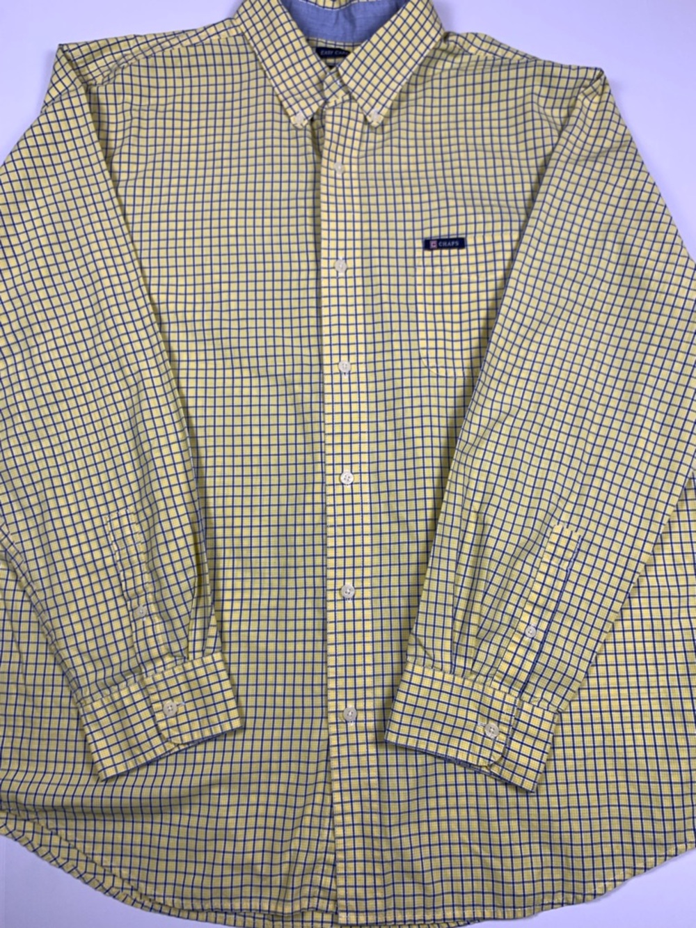Chaps Button Down Shirt XL Yellow Blue Check Cotton Easy Care Mens